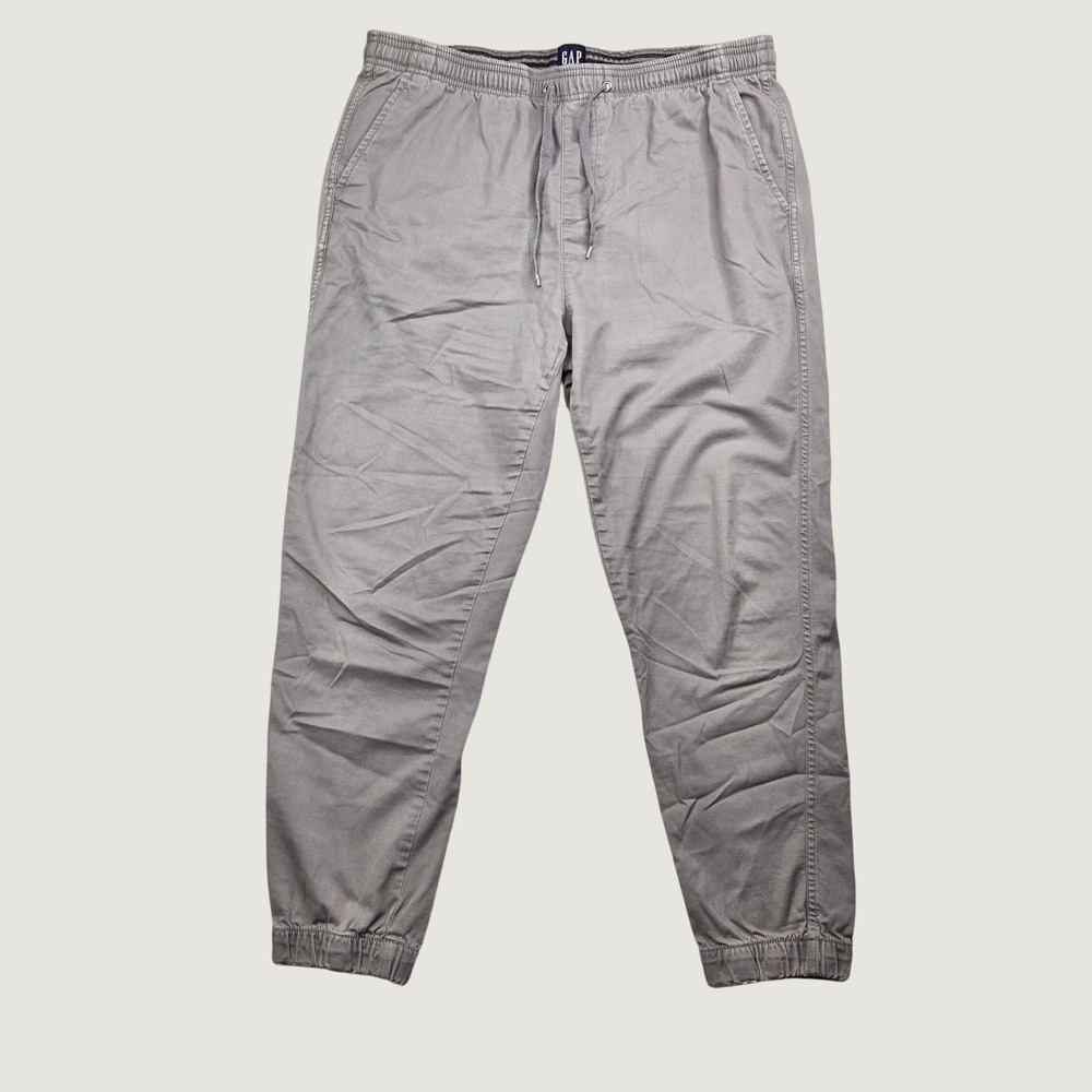 Gap Jogger Pants Mens Large Gray Cotton Twill Drawstring Elastic Cuff Athleisure
